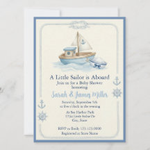 Invitación de Baby Shower Marinero Pequeño a Bordo