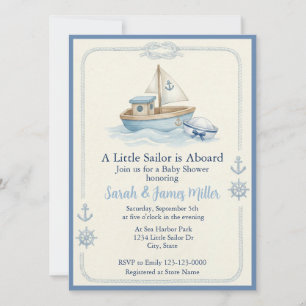 Invitación de Baby Shower Marinero Pequeño a Bordo