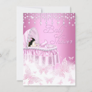 Invitación de Baby Shower Mariposa Brillante Rosa 