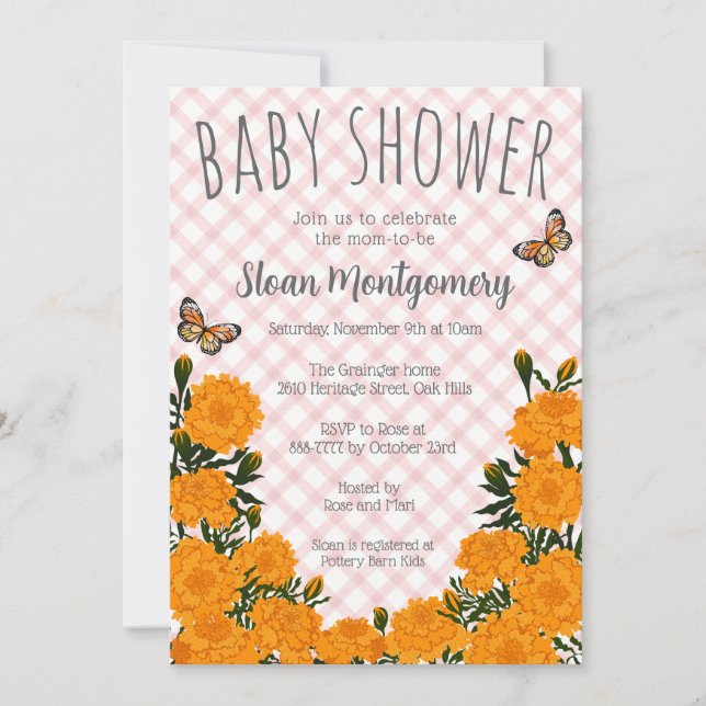 Invitación de baby shower Mariposa Monarca 007 de  (Anverso)