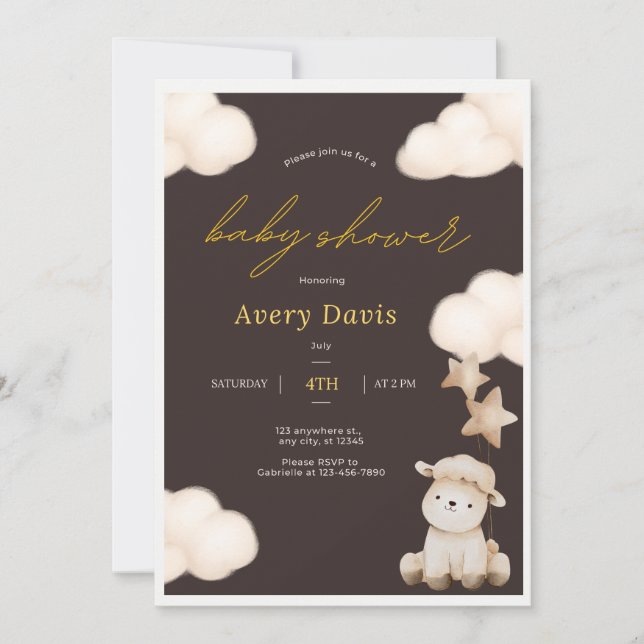 Invitación de Baby Shower marrón, invitación fácil (Anverso)