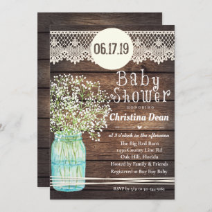 Invitación de Baby Shower Mason Jar Rustic Wood