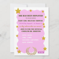 Invitación de Baby Shower Militar Rosa Dorado