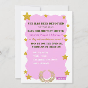 Invitación de Baby Shower Militar Rosa Dorado
