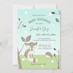 Invitación de Baby Shower Mint Gray Heart Woodland