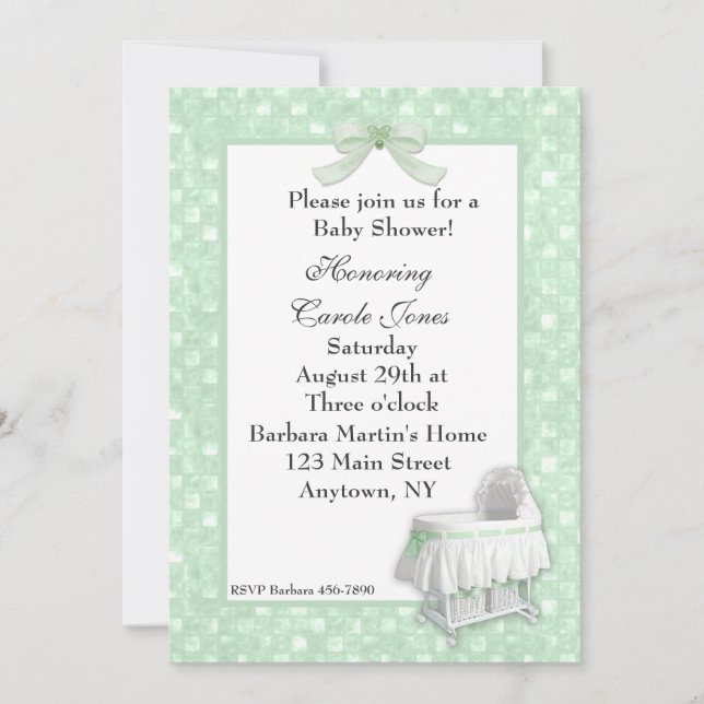 Invitación de Baby Shower Mint Green Bassinete (Anverso)
