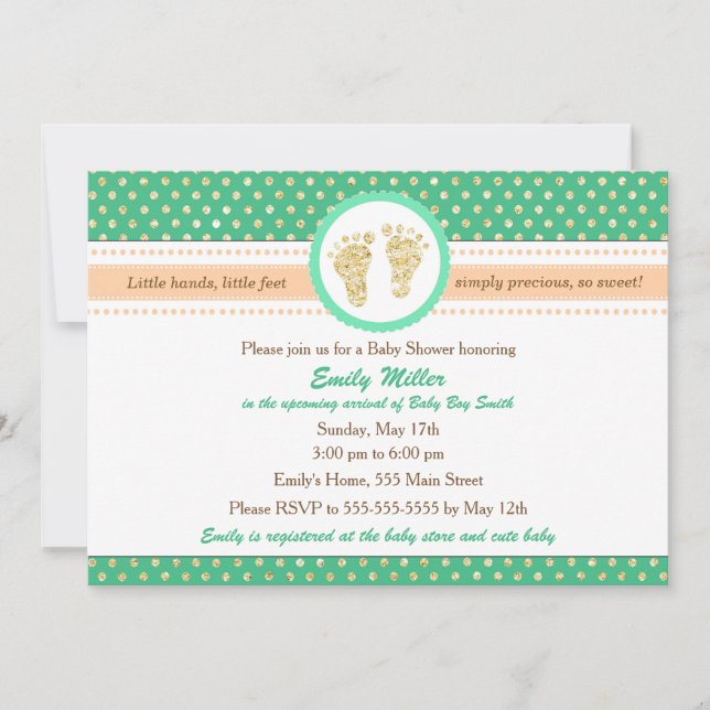 Invitación de Baby Shower Mint Green Peach (Anverso)
