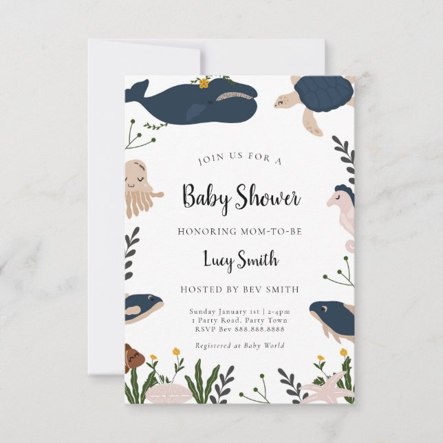 Invitación de Baby Shower Modern Under the Sea (Anverso)