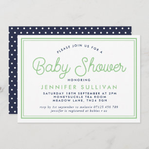 Invitación de Baby Shower moderna a la Polka Prepp