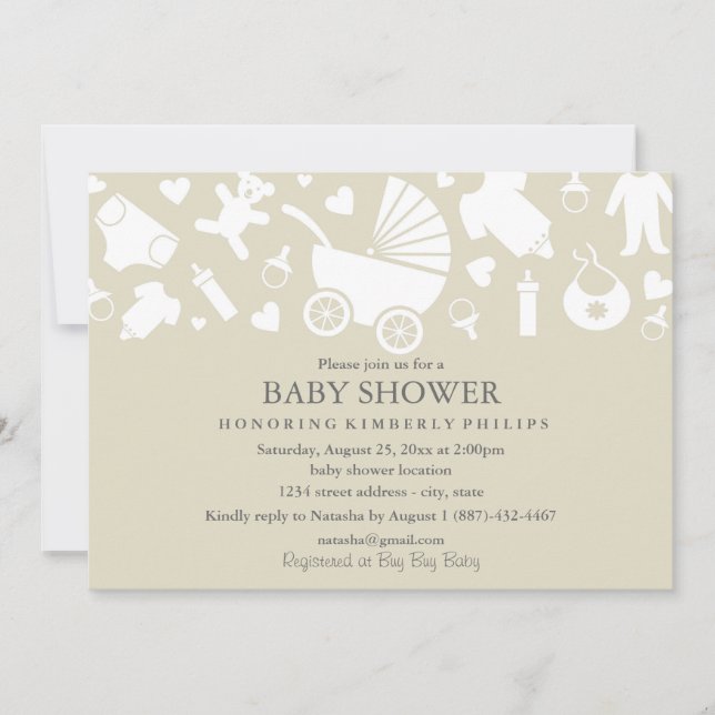 Invitación de baby shower moderna beige (Anverso)