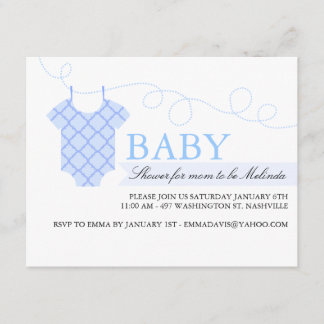 Invitación de baby shower moderna con tendedero az