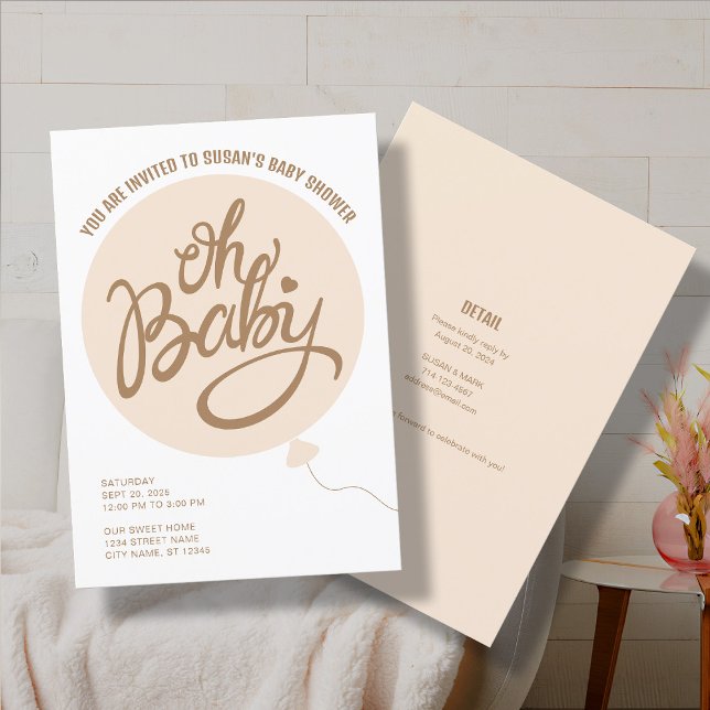 Invitación de Baby Shower Moderna Oh Baby - Globo (Subido por el creador)