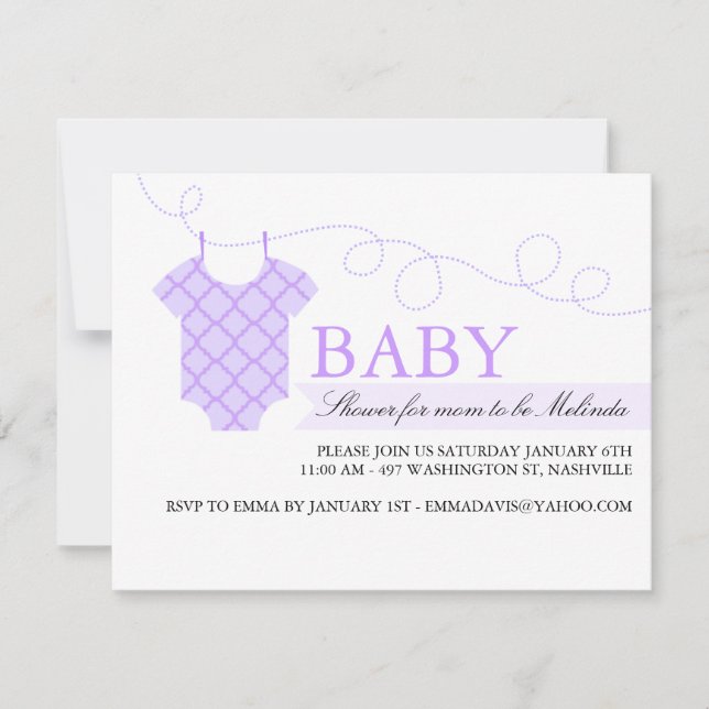 Invitación de Baby Shower Moderno con tendedero de (Anverso)
