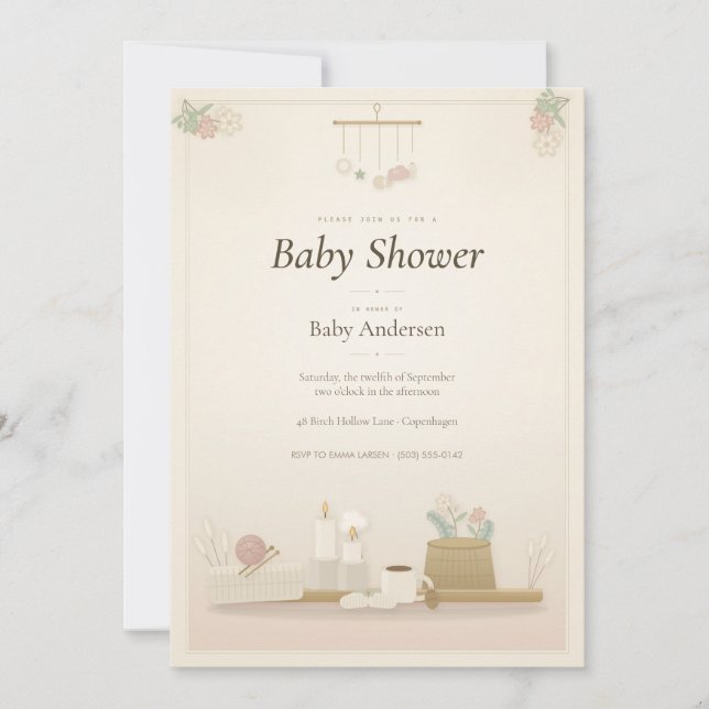 Invitación de Baby Shower Moonlit Hygge (Anverso)