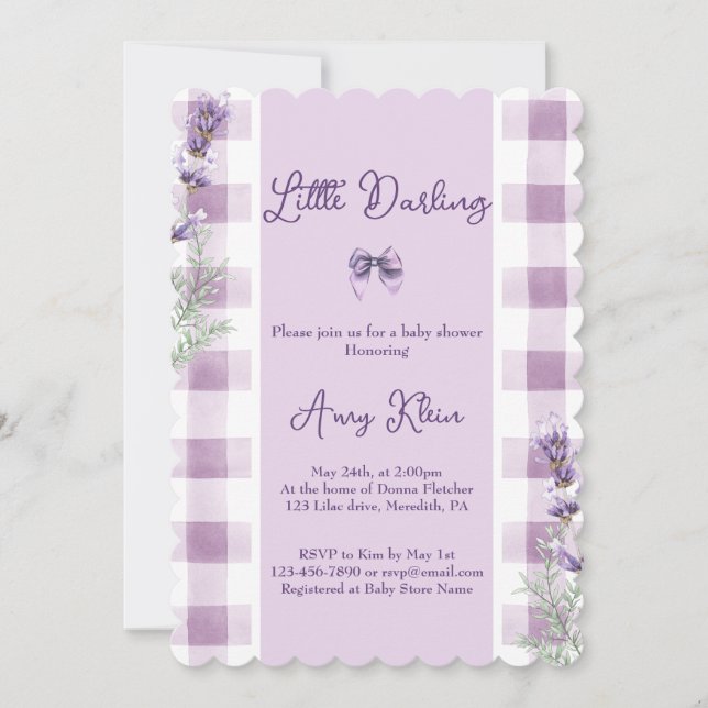 Invitación de baby shower Morado  (Anverso)