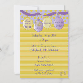 Invitación de Baby Shower. Morado/Oro, puntos/fran