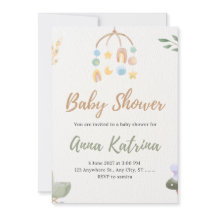 Invitación de Baby Shower Móvil Acuarela Neutro Bo