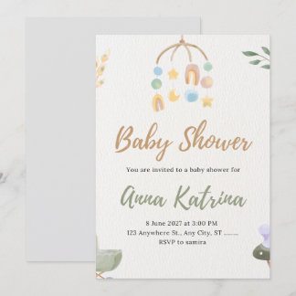 Invitación de Baby Shower Móvil Acuarela Neutro Bo