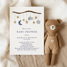 Invitación de Baby Shower Móvil Noche Rústica Luna