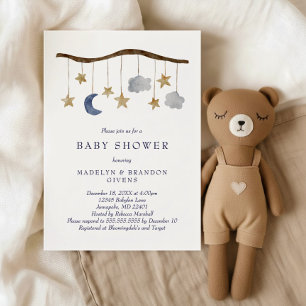 Invitación de Baby Shower Móvil Noche Rústica Luna