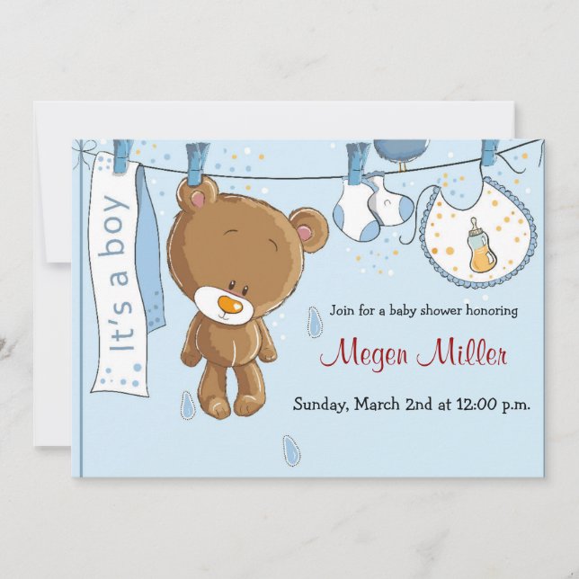 Invitación de Baby Shower - muchacho (Anverso)