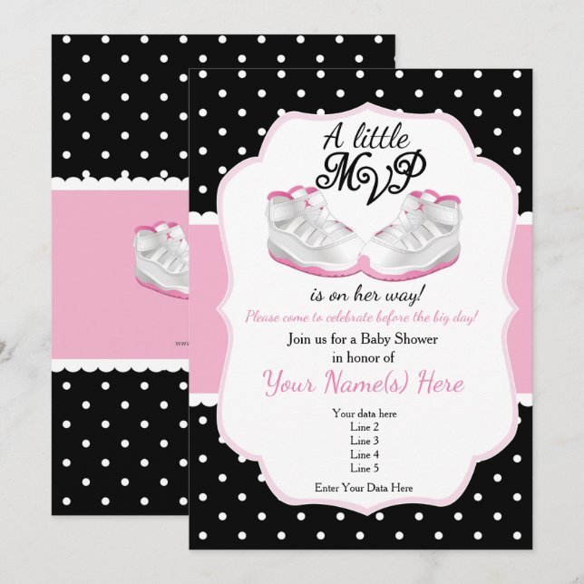 Invitación de Baby Shower MVP rosa y negro (Anverso / Reverso)