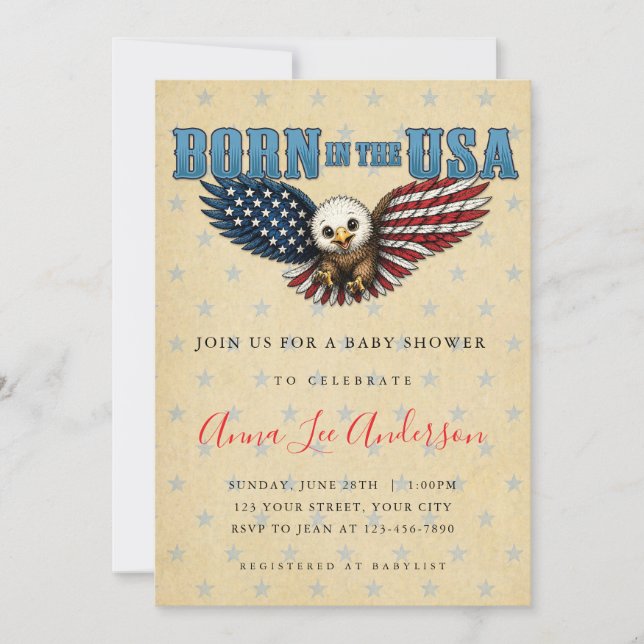 Invitación de Baby Shower 'Nacido en EE. UU.' (Anverso)