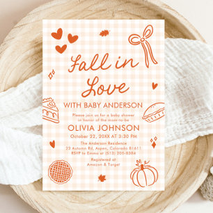 Invitación de Baby Shower Naranja a Cuadros Dibuja