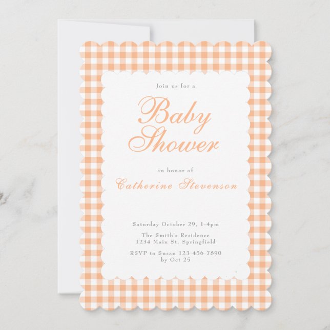 Invitación de baby shower naranja a doble cara  (Anverso)
