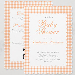 Invitación de baby shower naranja a doble cara 