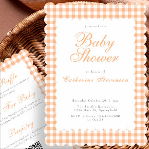 Invitación de baby shower naranja a doble cara