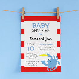 Invitación de Baby Shower náutica al cangrejo azul