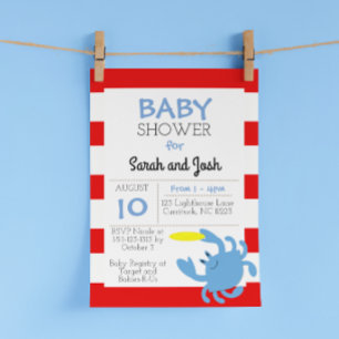Invitación de Baby Shower náutica al cangrejo azul