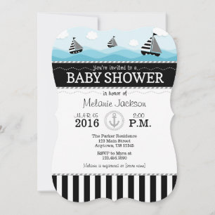 Invitación de Baby Shower náutica azul negro