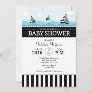 Invitación de Baby Shower náutica azul negro