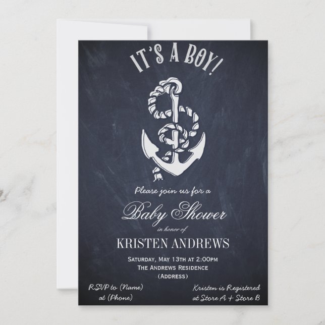 Invitación de baby shower náutico (Anverso)