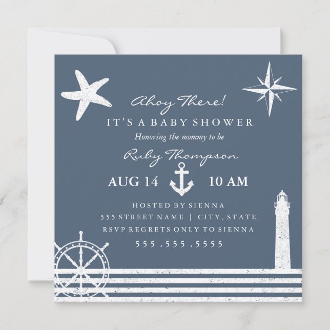 Invitación de baby shower náutico (Anverso)