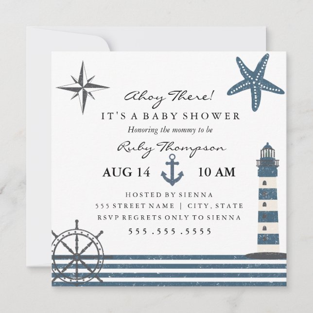 Invitación de baby shower náutico (Anverso)