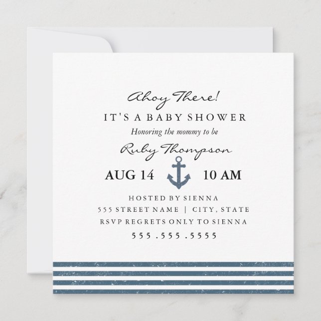 Invitación de baby shower náutico (Anverso)