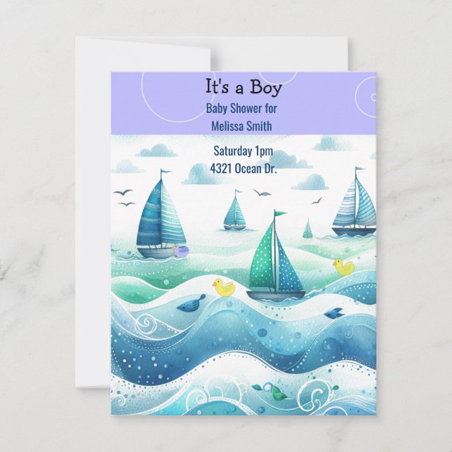 Invitación de baby shower náutico para niño (Anverso)