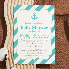 Invitación de Baby Shower Náutico Turquesa y Dorad