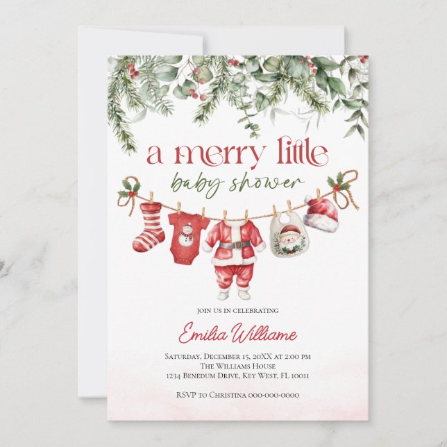 invitación de baby shower navideña alegre (Anverso)