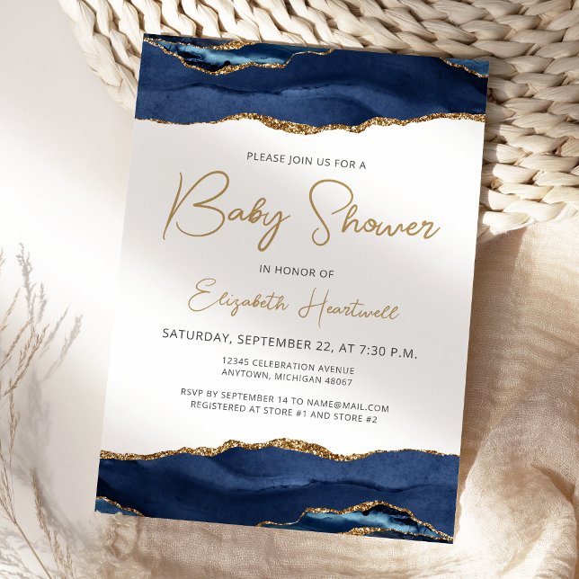 Invitación de Baby Shower Navy Blue Gold Agate (Subido por el creador)