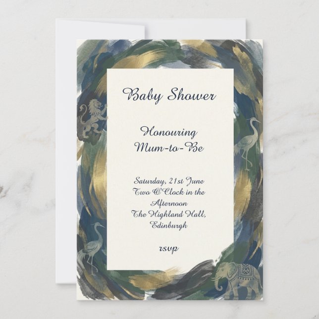 Invitación de baby shower Navy Esmeralda Dorada (Anverso)