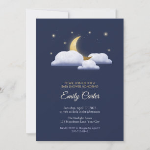Invitación de Baby Shower Navy Nubes y Estrellas d