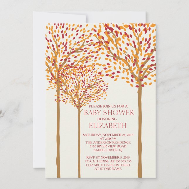 Invitación de Baby Shower neutra a los árboles oto (Anverso)