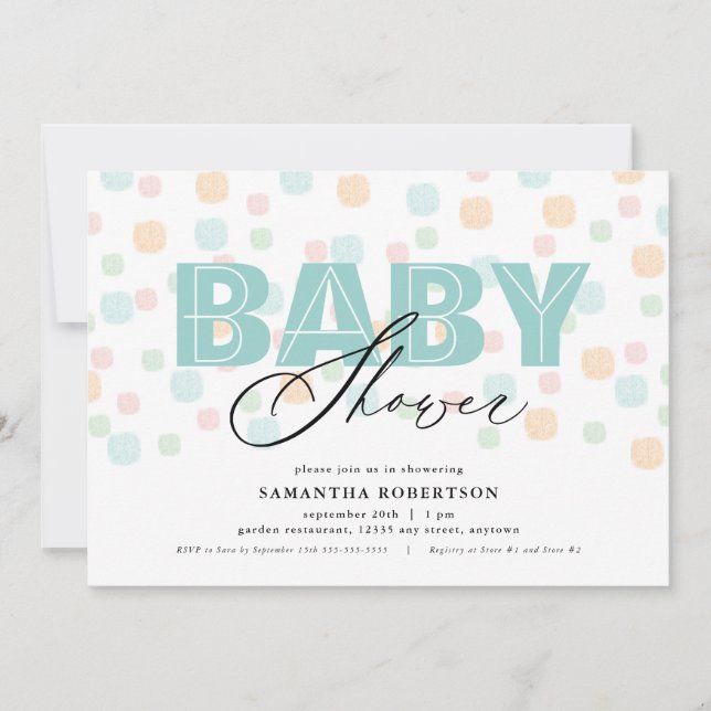 Invitación de Baby Shower Neutra en Teal (Anverso)