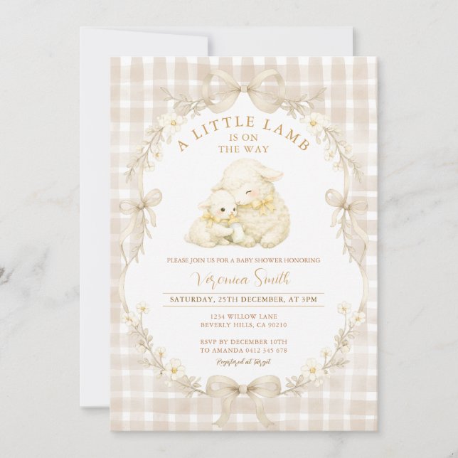 Invitación de Baby Shower Neutra para Corderito Pe (Anverso)