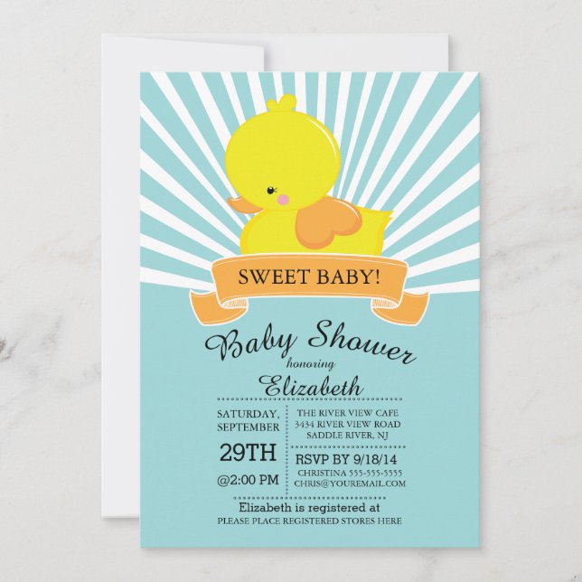 Invitación de Baby Shower neutra para el pato de c (Anverso)