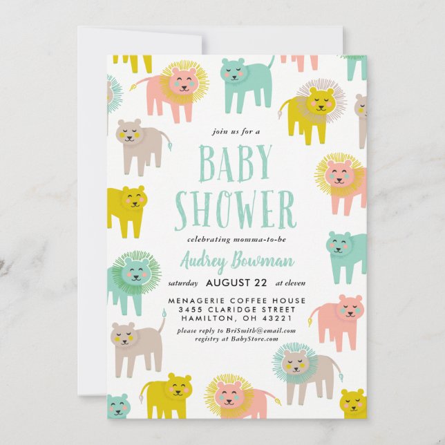 Invitación de Baby Shower neutra por género para p (Anverso)